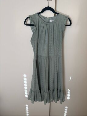 Calvin Klein Sage Green Eyelet Midi Dress with Ruffle Hem